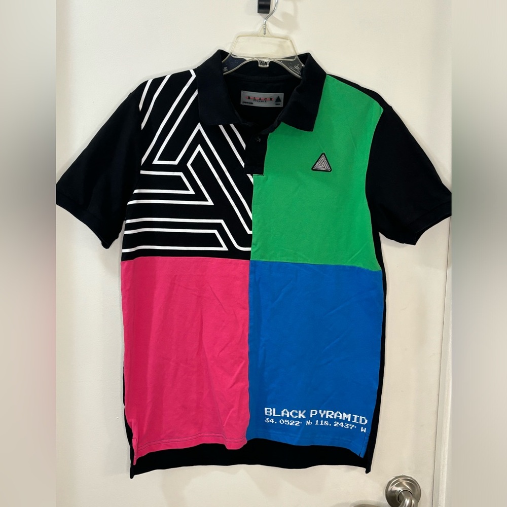 Black Pyramid Men’s Polo Shirt Size S Small by Chris Brown Geometric Collared